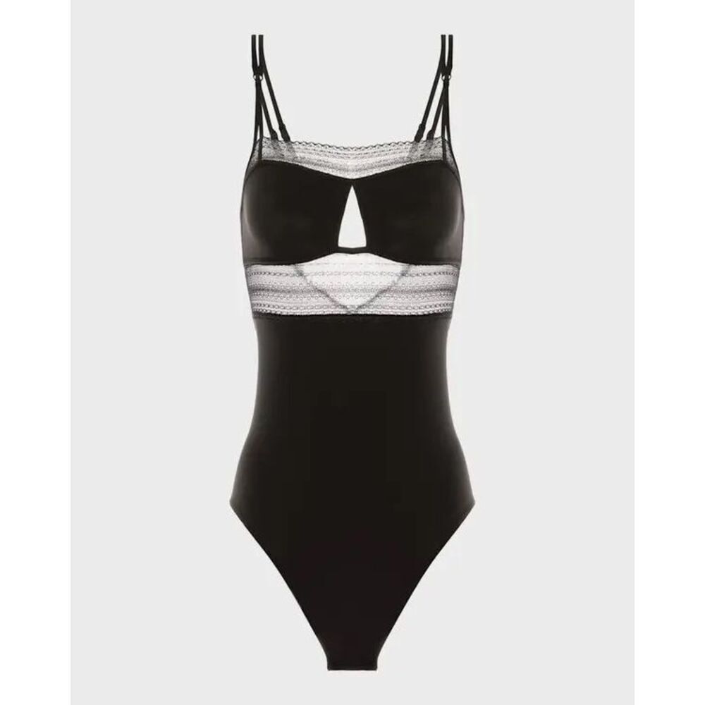 SIMONE PERELE NWT Pia Lace-Trim Cutout Bodysuit Black SZ 2 DESIGNER LINGERIE